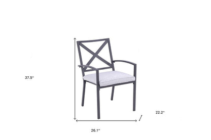 Set of Two Dark Gray Aluminum Outdoor Stacking Dining Chairs with Light Gray Cushion HomeRoots