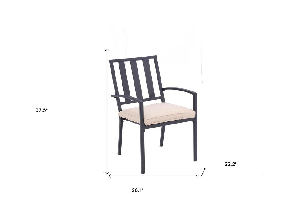 Set of Two Dark Gray Aluminum Outdoor Stacking Dining Chairs with Beige Cushion HomeRoots