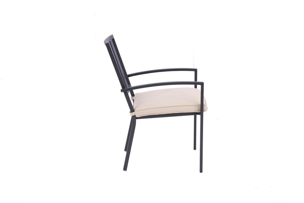 Set of Two Dark Gray Aluminum Outdoor Stacking Dining Chairs with Beige Cushion HomeRoots