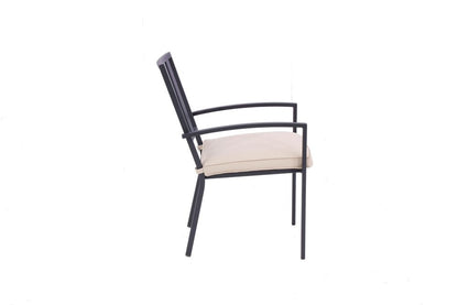 Set of Two Dark Gray Aluminum Outdoor Stacking Dining Chairs with Beige Cushion HomeRoots