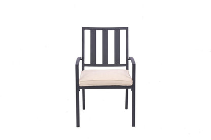 Set of Two Dark Gray Aluminum Outdoor Stacking Dining Chairs with Beige Cushion HomeRoots