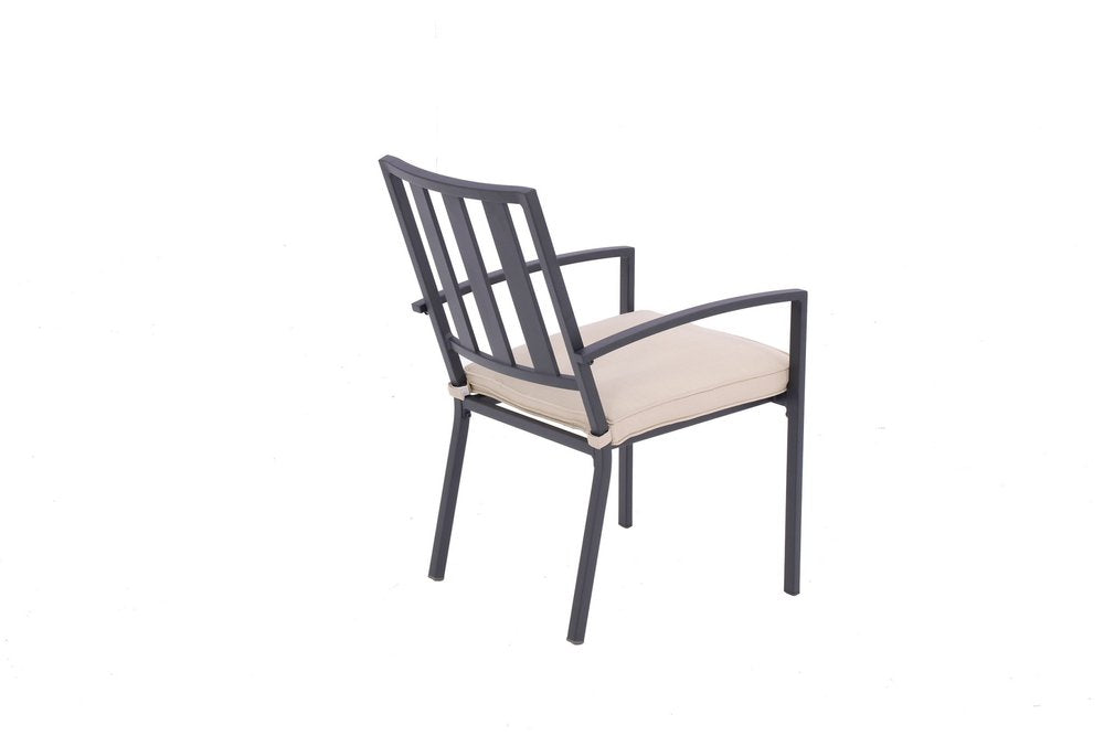 Set of Two Dark Gray Aluminum Outdoor Stacking Dining Chairs with Beige Cushion HomeRoots