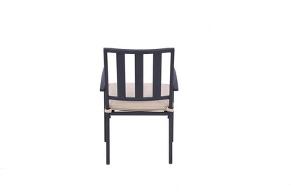 Set of Two Dark Gray Aluminum Outdoor Stacking Dining Chairs with Beige Cushion HomeRoots