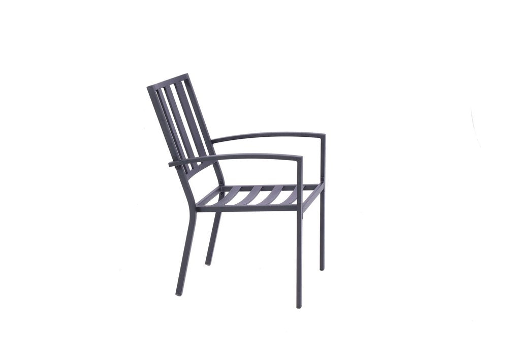 Set of Two Dark Gray Aluminum Outdoor Stacking Dining Chairs with Beige Cushion HomeRoots