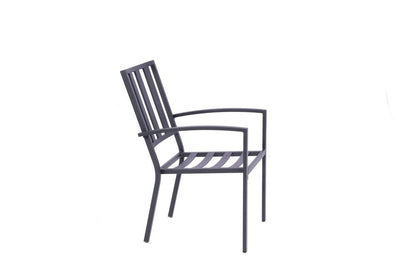 Set of Two Dark Gray Aluminum Outdoor Stacking Dining Chairs with Beige Cushion HomeRoots