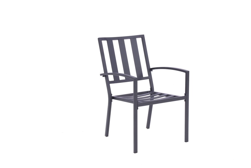 Set of Two Dark Gray Aluminum Outdoor Stacking Dining Chairs with Beige Cushion HomeRoots