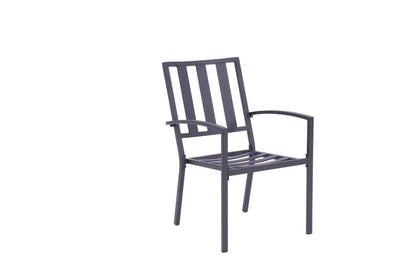 Set of Two Dark Gray Aluminum Outdoor Stacking Dining Chairs with Beige Cushion HomeRoots
