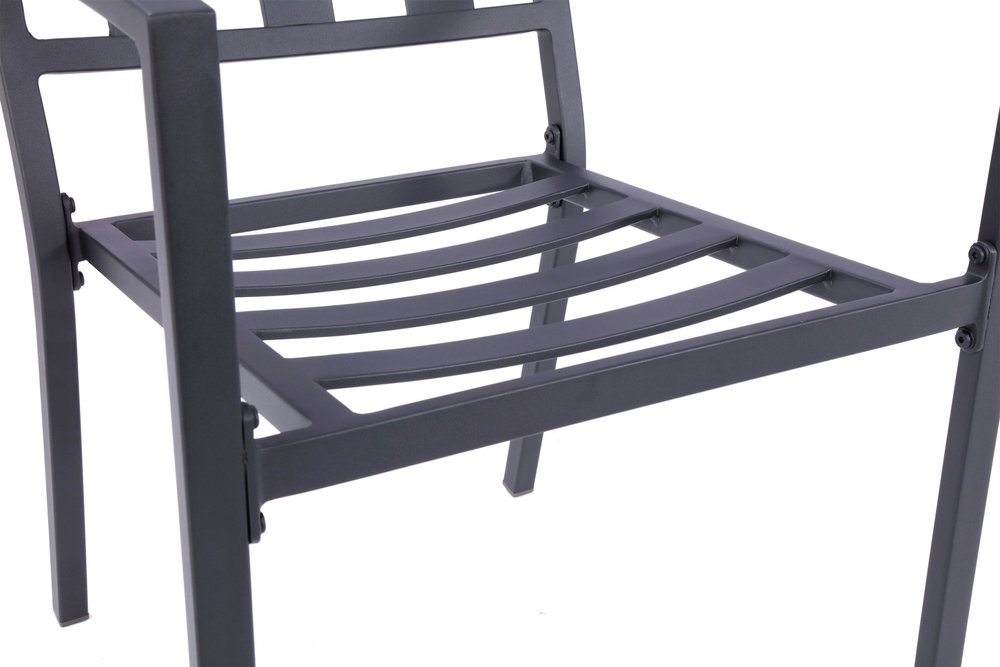 Set of Two Dark Gray Aluminum Outdoor Stacking Dining Chairs with Beige Cushion HomeRoots