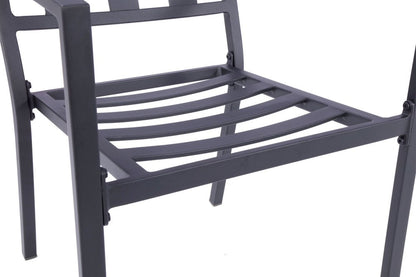 Set of Two Dark Gray Aluminum Outdoor Stacking Dining Chairs with Beige Cushion HomeRoots