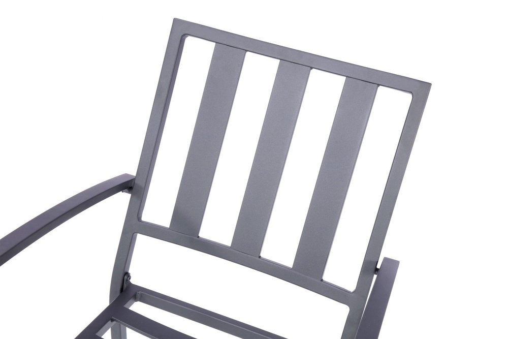Set of Two Dark Gray Aluminum Outdoor Stacking Dining Chairs with Beige Cushion HomeRoots