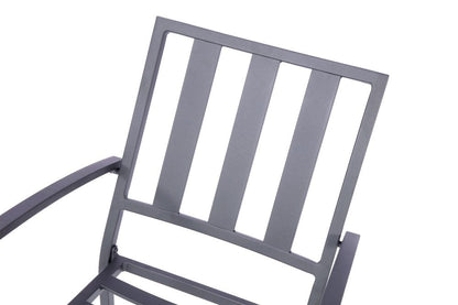 Set of Two Dark Gray Aluminum Outdoor Stacking Dining Chairs with Beige Cushion HomeRoots