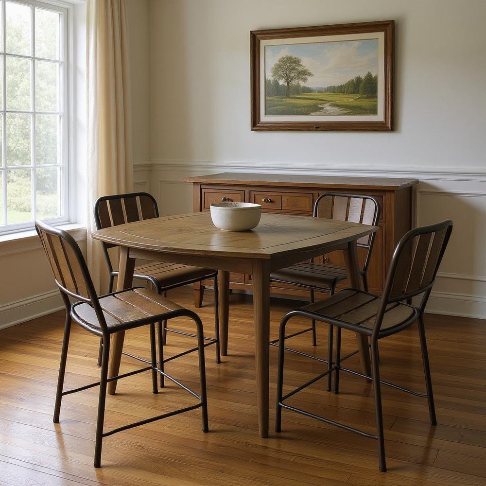 Five Piece Brown and Black Square Solid Wood Dining Set with Four Chairs HomeRoots