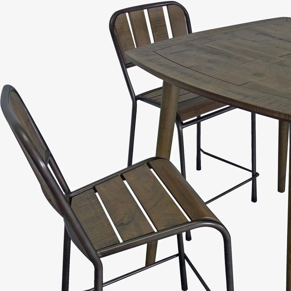 Five Piece Brown and Black Square Solid Wood Dining Set with Four Chairs HomeRoots