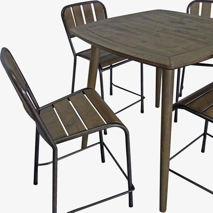 Five Piece Brown and Black Square Solid Wood Dining Set with Four Chairs HomeRoots