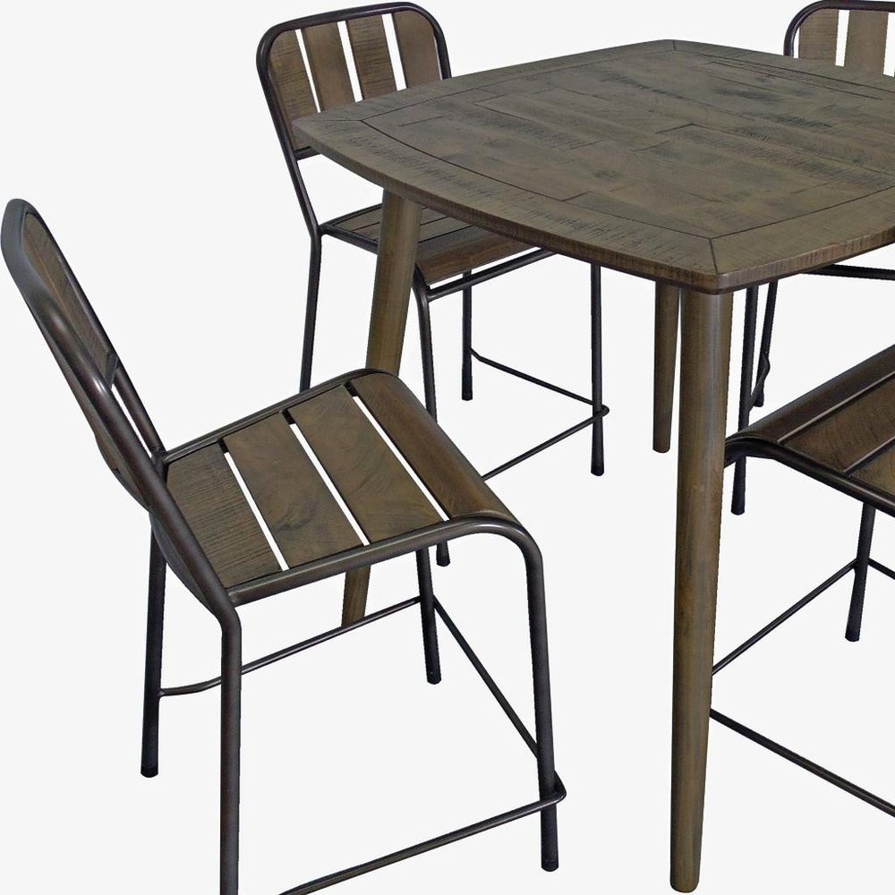Five Piece Brown and Black Square Solid Wood Dining Set with Four Chairs HomeRoots