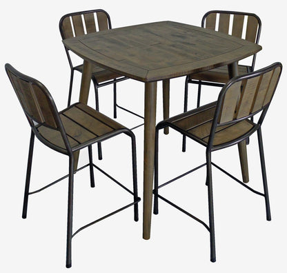 Five Piece Brown and Black Square Solid Wood Dining Set with Four Chairs HomeRoots