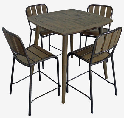 Five Piece Brown and Black Square Solid Wood Dining Set with Four Chairs HomeRoots