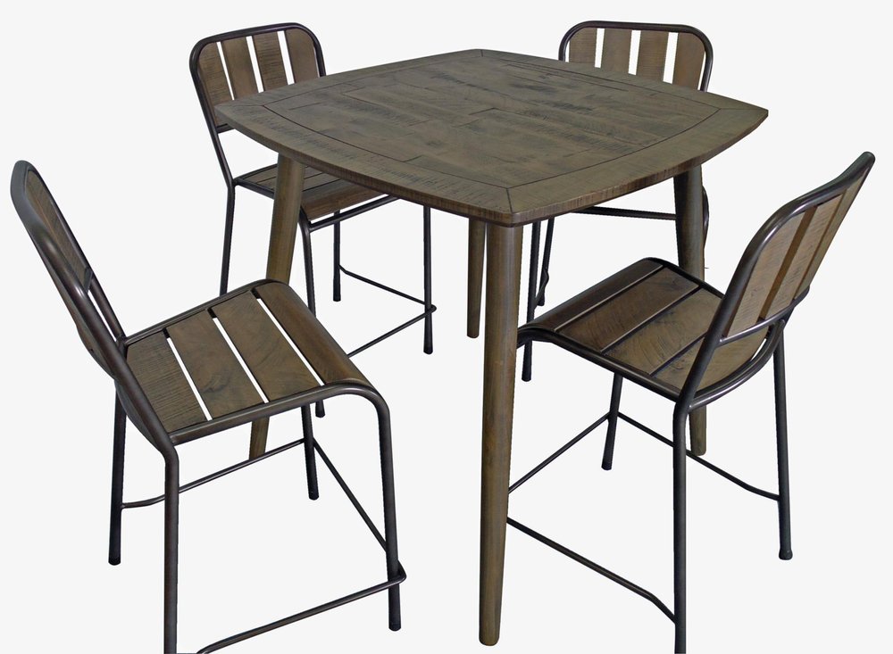 Five Piece Brown and Black Square Solid Wood Dining Set with Four Chairs HomeRoots