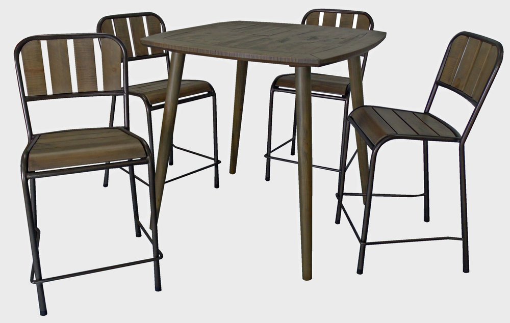 Five Piece Brown and Black Square Solid Wood Dining Set with Four Chairs HomeRoots