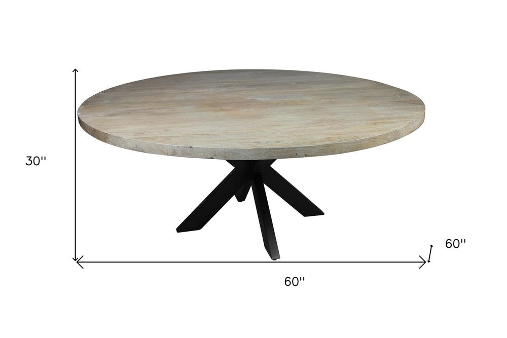 Seven Piece Gray and Black Round Solid Wood Dining Set with Six Chairs HomeRoots