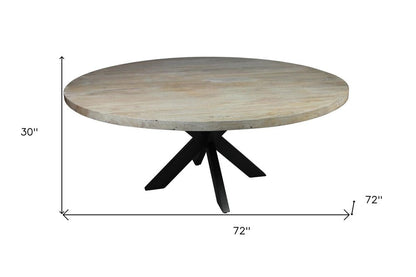 Seven Piece Gray and Black Round Solid Wood Dining Set with Six Chairs HomeRoots