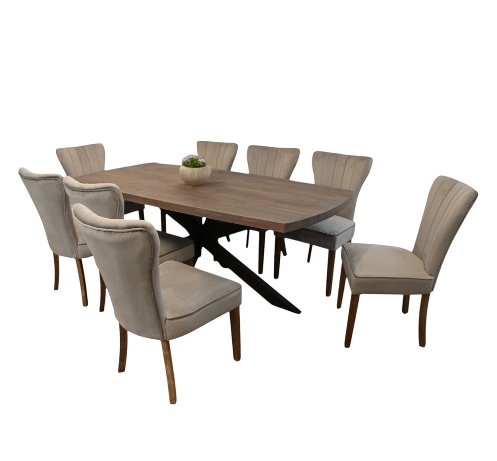 Nine Piece Gray and Black Solid Wood Dining Set with Eight Chairs HomeRoots