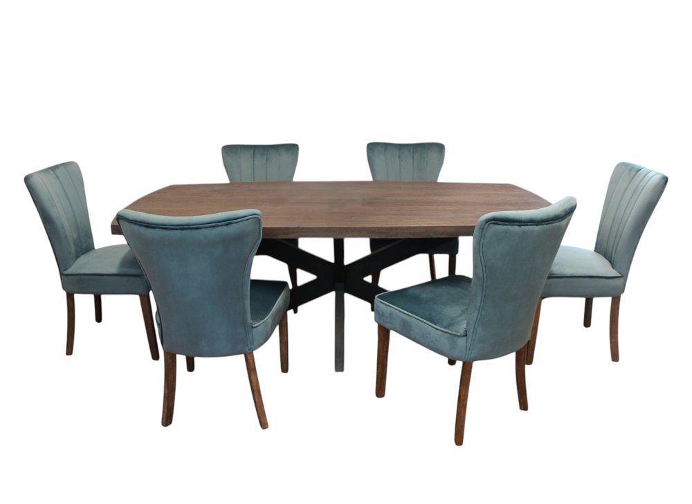 Seven Piece Gray and Black Solid Wood Dining Set with Six Chairs HomeRoots