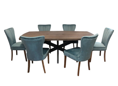 Seven Piece Gray and Black Solid Wood Dining Set with Six Chairs HomeRoots