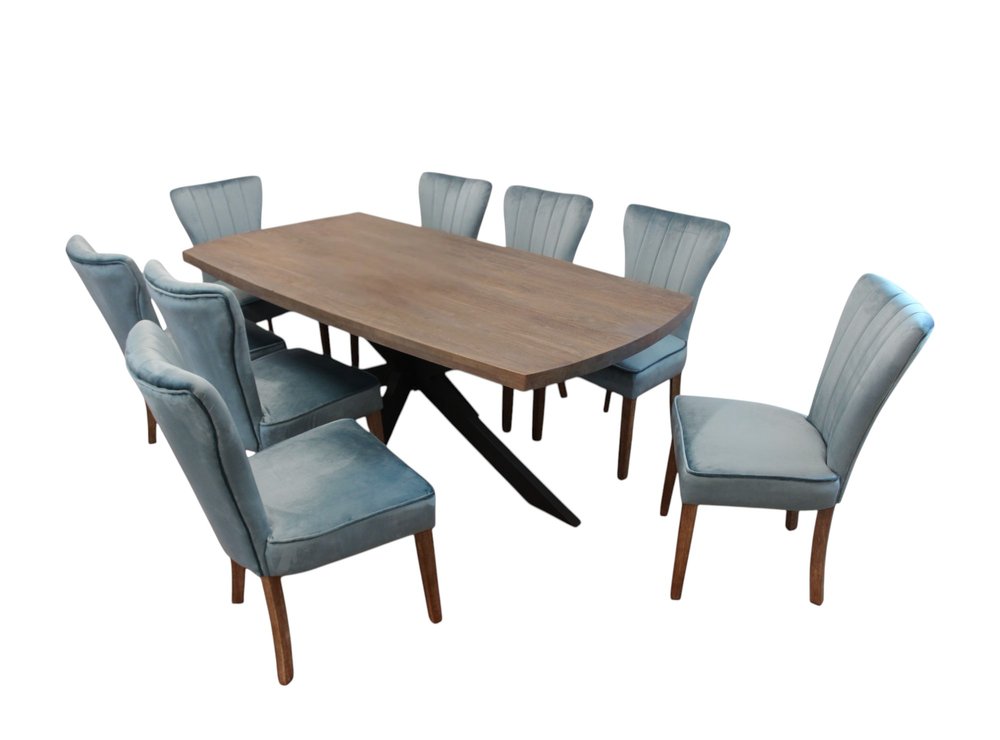 Nine Piece Gray and Black Solid Wood Dining Set with Eight Chairs HomeRoots