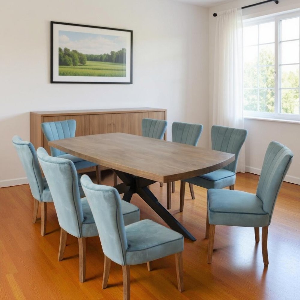 Nine Piece Gray and Black Solid Wood Dining Set with Eight Chairs HomeRoots