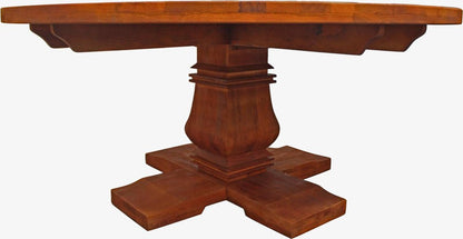 Seven Piece Brown Round Solid Wood Dining Set with Six Chairs HomeRoots