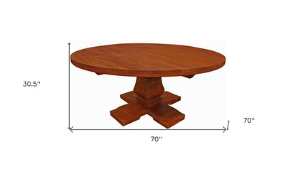 Seven Piece Brown Round Solid Wood Dining Set with Six Chairs HomeRoots