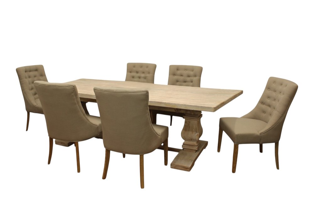 Seven Piece White Solid Wood Dining Set with Six Chairs HomeRoots
