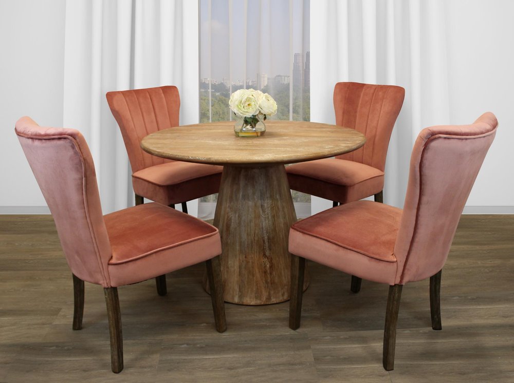 Five Piece Natural Round Solid Wood Dining Set with Four Chairs — view 1