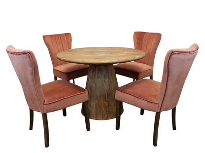 Five Piece Natural Round Solid Wood Dining Set with Four Chairs HomeRoots