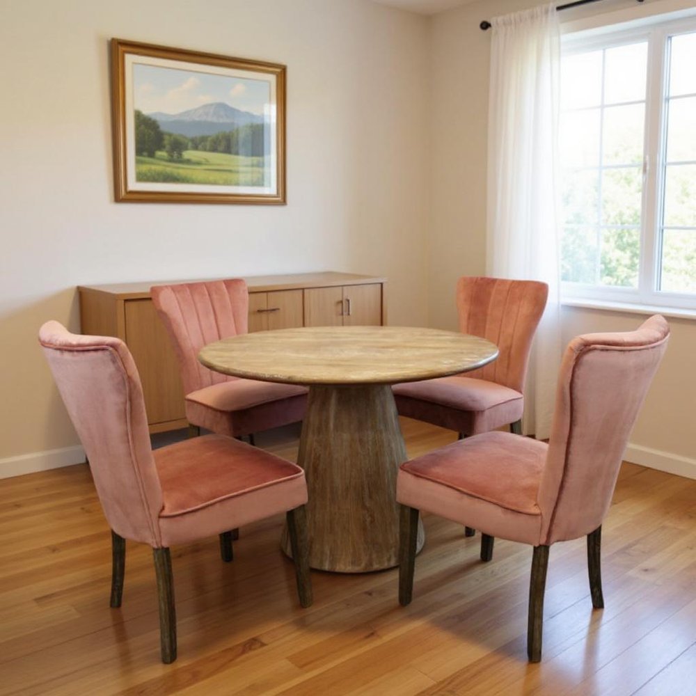 Five Piece Natural Round Solid Wood Dining Set with Four Chairs HomeRoots