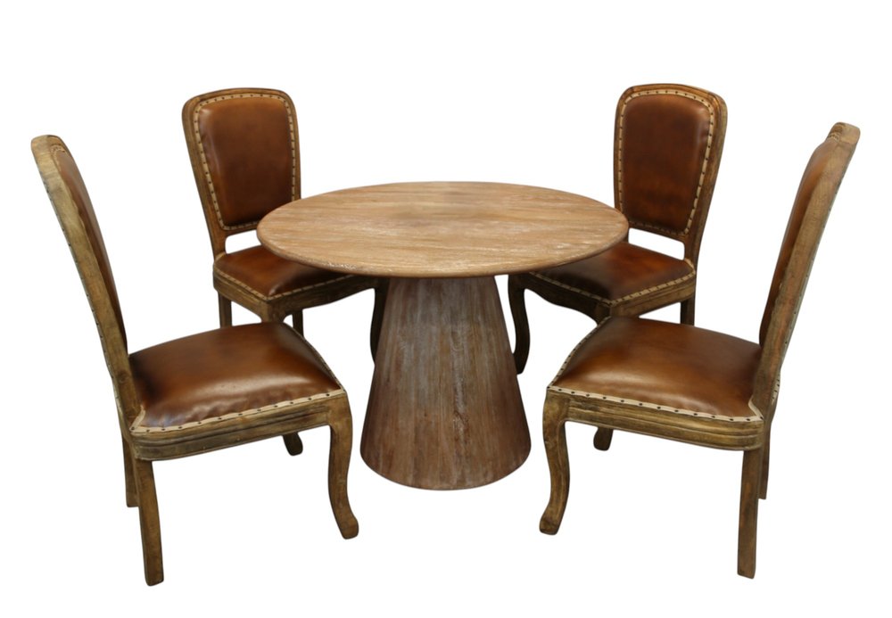 Five Piece Natural Round Solid Wood Dining Set with Four Chairs HomeRoots