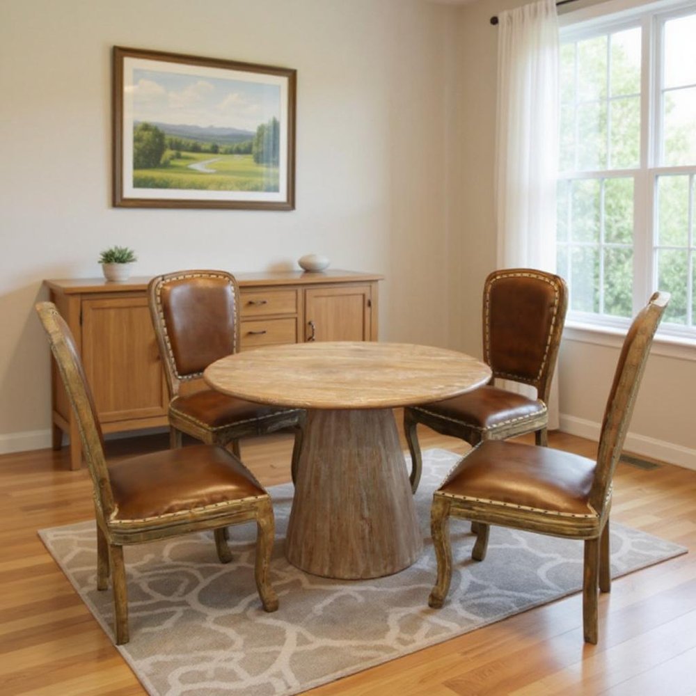 Five Piece Natural Round Solid Wood Dining Set with Four Chairs HomeRoots
