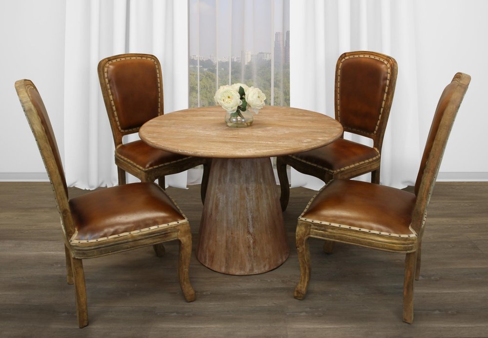 Five Piece Natural Round Solid Wood Dining Set with Four Chairs — view 1