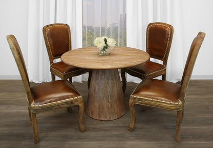 Five Piece Natural Round Solid Wood Dining Set with Four Chairs