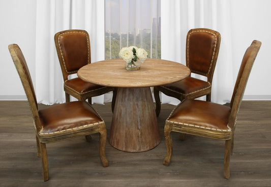 Five Piece Natural Round Solid Wood Dining Set with Four Chairs