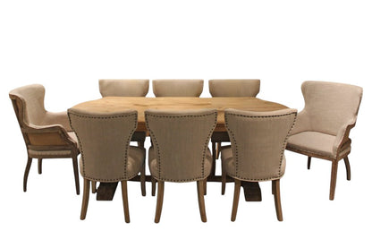 Nine Piece Natural Solid Wood Dining Set with Eight Chairs HomeRoots