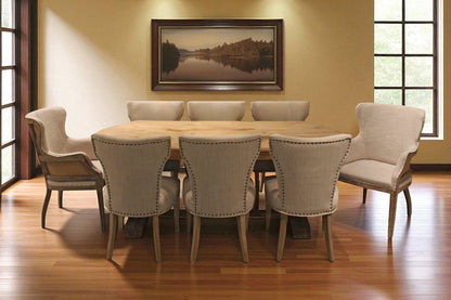 Nine Piece Natural Solid Wood Dining Set with Eight Chairs HomeRoots