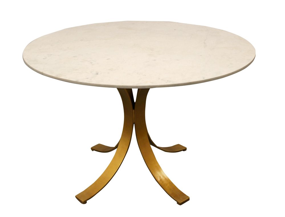Five Piece Ivory and Gold Round Marble Dining Set with Four Chairs HomeRoots