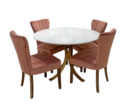 Five Piece Ivory and Gold Round Marble Dining Set with Four Chairs HomeRoots
