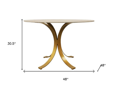 Five Piece Ivory and Gold Round Marble Dining Set with Four Chairs HomeRoots