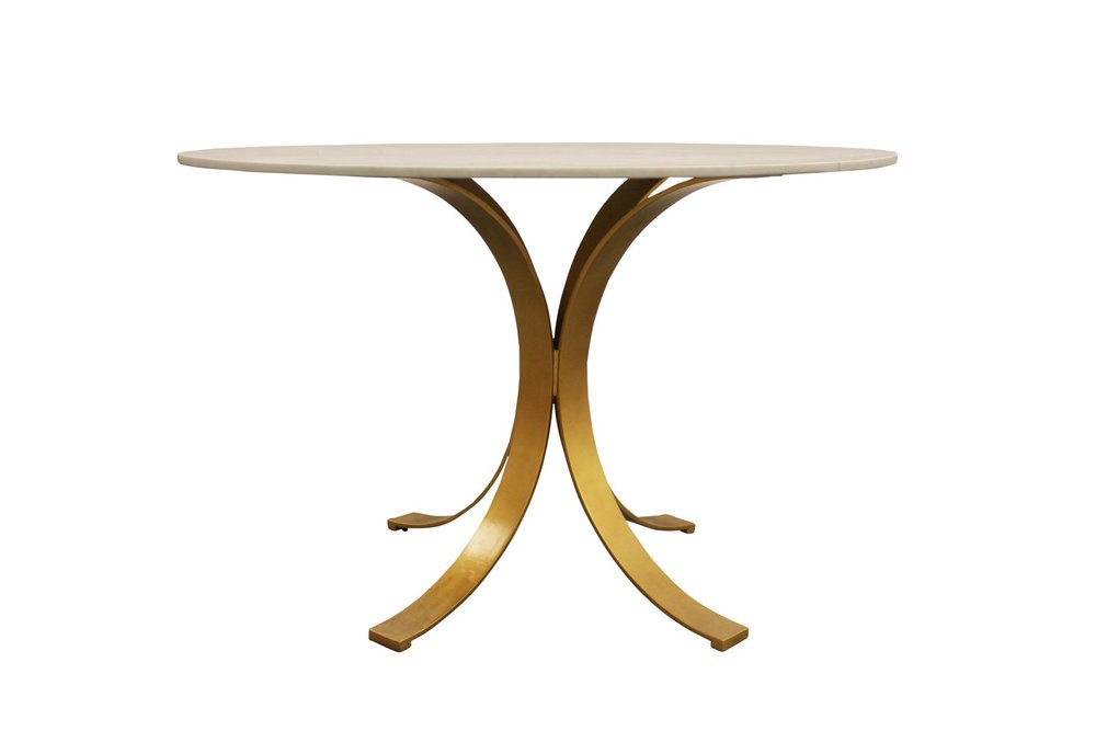 Five Piece Ivory and Gold Round Marble Dining Set with Four Chairs HomeRoots