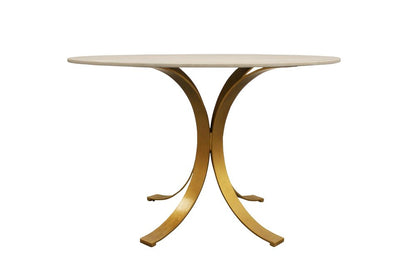 Five Piece Ivory and Gold Round Marble Dining Set with Four Chairs HomeRoots