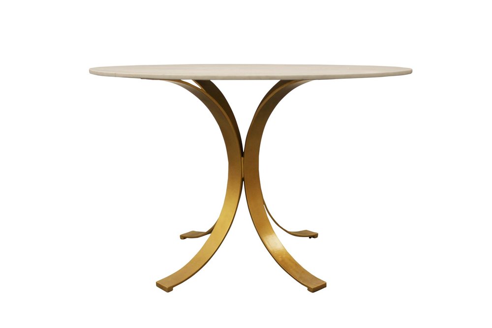 Five Piece Ivory and Gold Round Marble Dining Set with Four Chairs HomeRoots