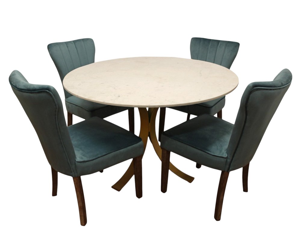 Five Piece Ivory and Gold Round Marble Dining Set with Four Chairs HomeRoots